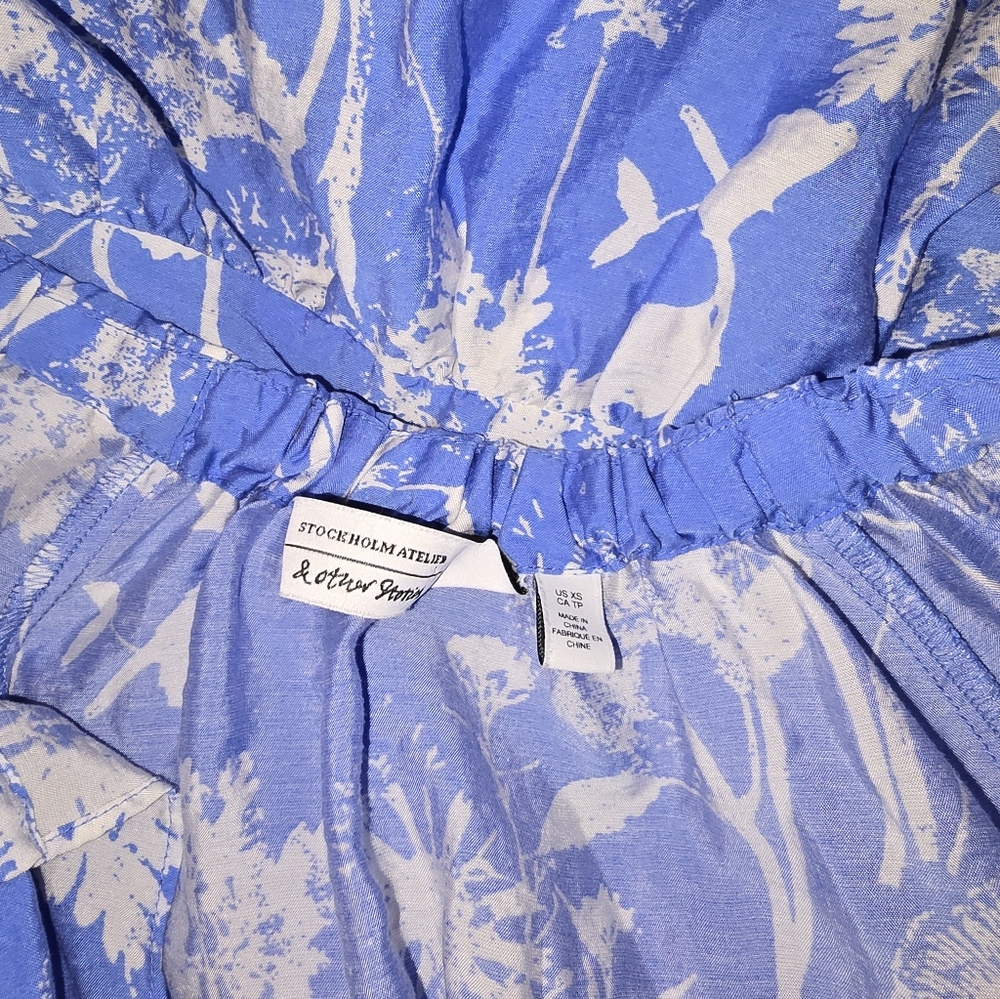 & Other Stories Floral Print Ruffled Midi Dress Tie Neck A-Line - Picture 9 of 11